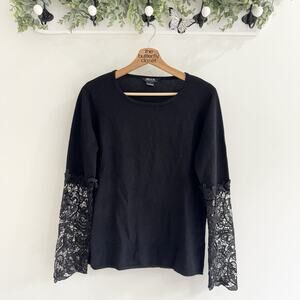Misook 100% Cashmere Black Sweater Lace Sleeve Large JE